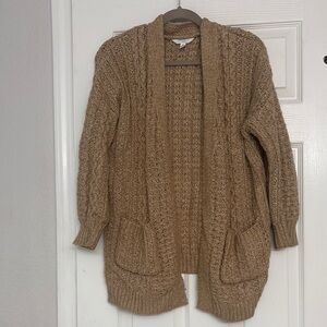 Cozy Tan Cable Knit Cardigan Sweater